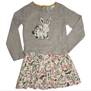 Mini Boden Gray Sweatshirt Dress with Floral Skirt and Sequin Easter Bunny